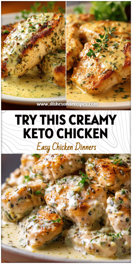 Plate of creamy garlic chicken with herbs served as a keto low carb dinner recipe.